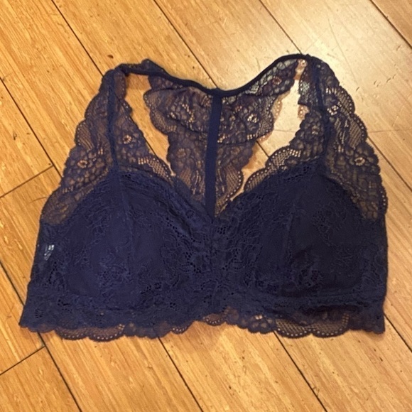 Gilligan & O’Malley Navy Blue Lace Racerback Bralette Sz Medium - Picture 2 of 5